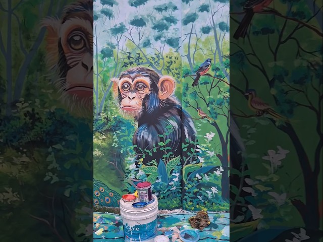 How to Paint a Forest and Monkey Painting #art #birds #forestpainting