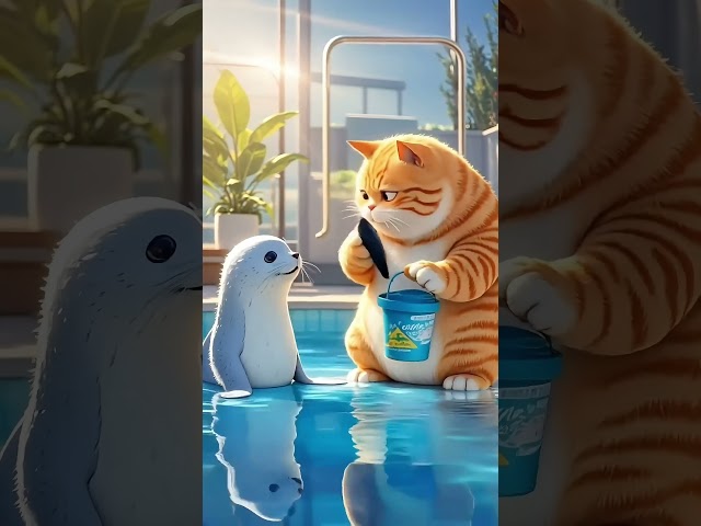 The story of the beginning of the friendship between a cat and a seal #shorts #cat #ai