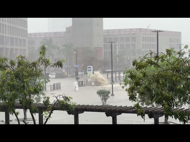 Downtown San Diego Trolley Flooding at the east village homeless shelter 2024