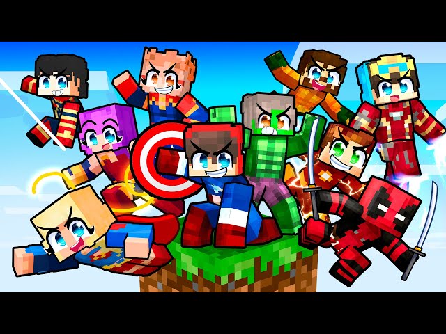 10 SUPERHEROES on ONE BLOCK! (Minecraft)