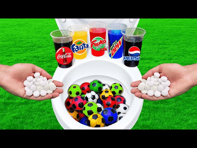 Experiment / Football VS Coca Cola, Pepsi Max, Fanta, Mtn Dew, Fruko and Mentos in the toilet