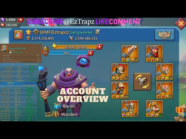 EZTRAPZZ ACCOUNT OVERVIEW & 1M GEM GIVEAWAY Lords Mobile