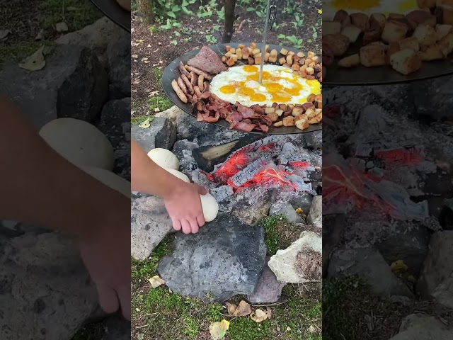 Breakfast is served  who s in    perfect breakfast setup in the wilderness   outdoor cooking   2K HD