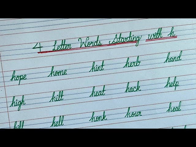 Cursive Writing Practice | 4-Letter Words Starting with h| English Cursive Handwriting Practice abc