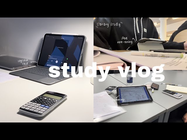 productive study vlog 🎧📝| library study session, ipad note-taking, cramming for exams, a-levels🌿