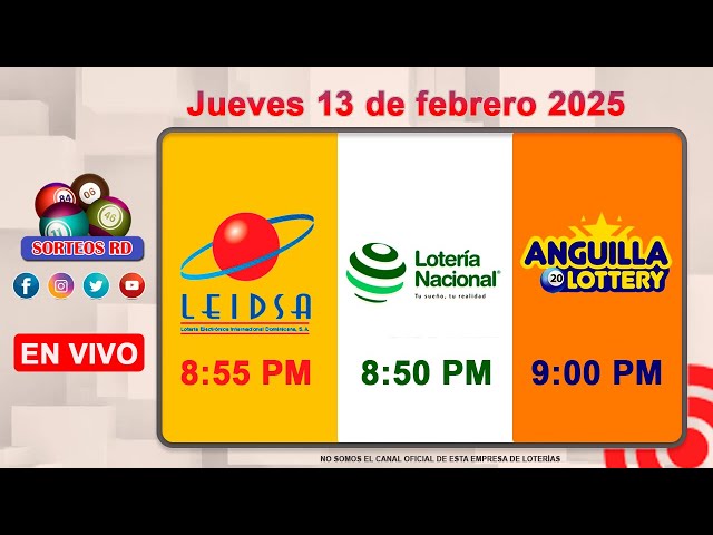 Lotería Nacional LEIDSA y Anguilla Lottery en Vivo 📺 | Jueves 13 de febrero 2025/ 8:55 P.M