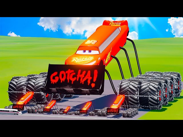 Big & Small Spider Ram Plow McQueen Spiked Thorns Monster Truck vs Thomas the Train BeamNG.Drive