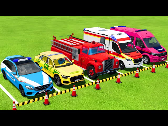 TRANSPORTING POLICE CARS, AMBULANCE, FIRE DEPARTMENT VEHICLES WITH TRUCKS ! Farming Simulator 22