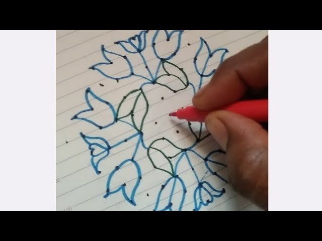 easy kolam  11* 5 dot rangoli please watch. till end