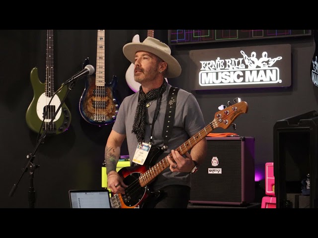 Ernie Ball short scale Stingray demo with Derek Frank - The Trooper cover of Iron Maiden at NAMM