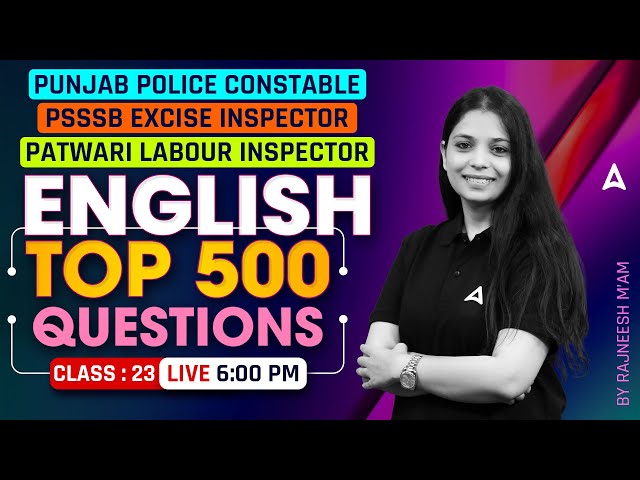 Punjab Police Constable 2025, PSSSB Excise and Labour Inspector | English Class | By Rajneesh Maam