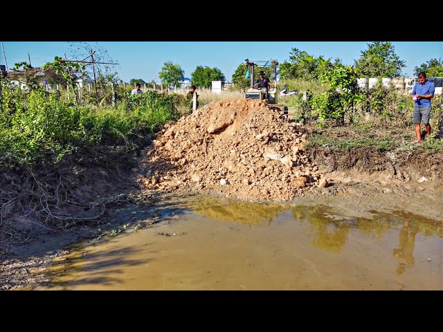 Fantastic New Project!! Filling Land Delete Pond by Bulldozer Komat'su D20P with 5ton Trucks