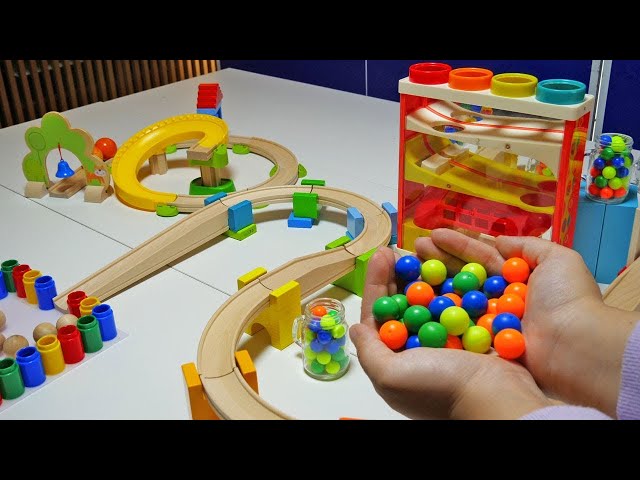 Marble Run ASMR Race ☆ HABA Slope & Dump Truck Excavator Ambulance Forklift Garbage Truck Tractors