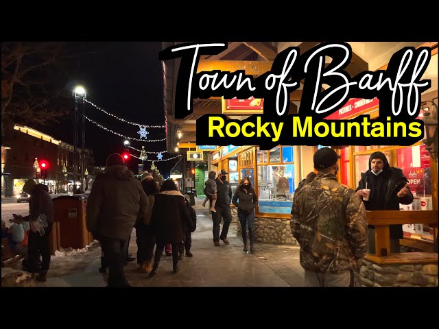 [4K HDR] Town of Banff winter night walk 🇨🇦 BANFF NATIONAL PARK, ALBERTA, CANADA, Rocky Mountains