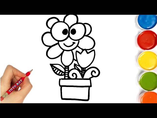 How to draw Cute Flower -Colouring for Kids & Toddlers |Draw, Paint and Learn _ Toto Art