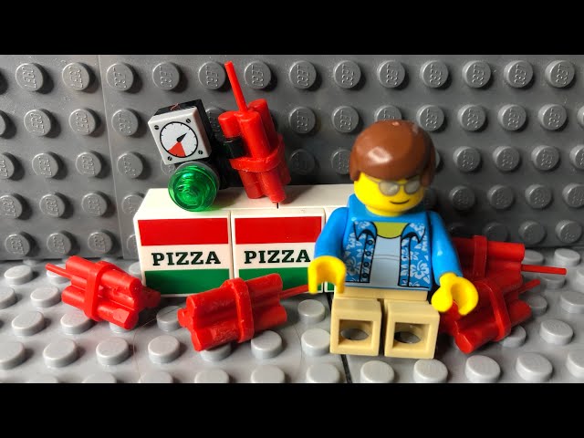 lego man blows up pizza