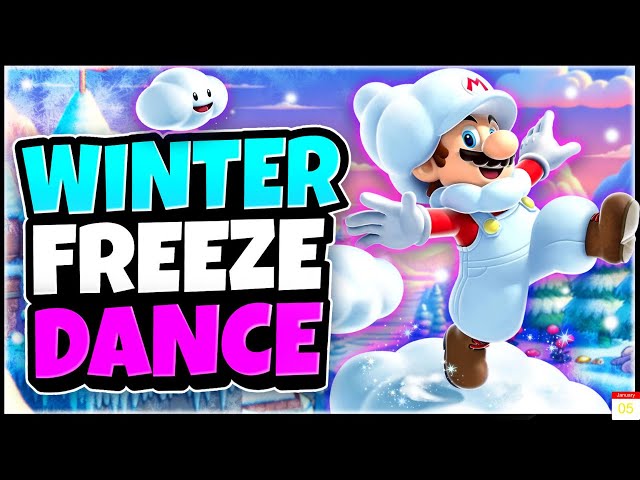 Mario Winter Run Challenge ⛄️🎮 | GoNoodle Brain Break & Chase Party | Freeze Dance & Chase