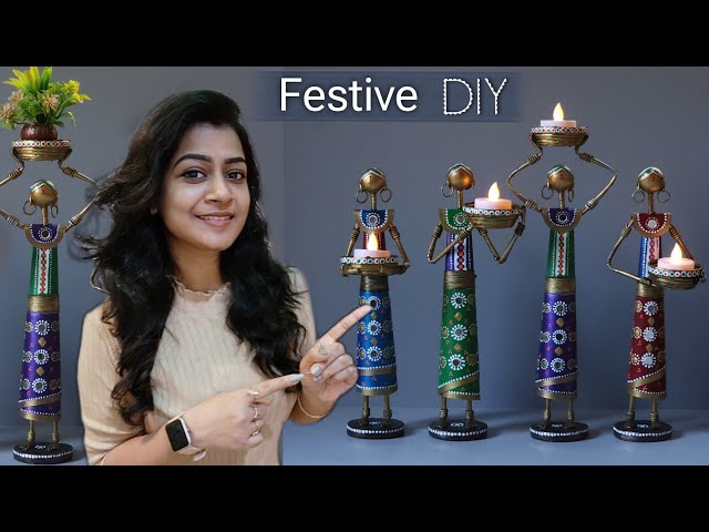 DIY Rajasthani Kalbelia inspired Candle Holders From Waste Materials | Colourful Crafts for Diwali