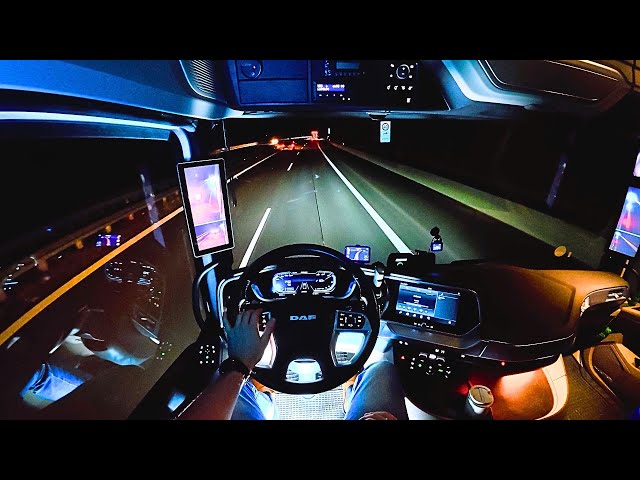 POV Nikotimer Night and day driving by truck DAF XG on European roads Poland Germany