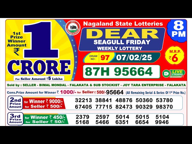 🔴Lottery Sambad Today 08:00pm 07/02/25 Night Dear Lottery Result Pdf Download