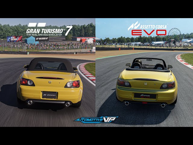 Assetto Corsa Evo vs Gran Turismo 7: Brands Hatch Comparison in Third-Person View