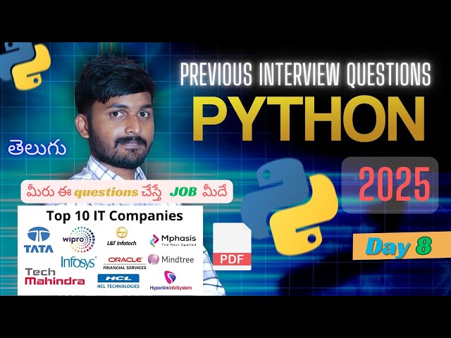 Day 8 | previous interview questions in python | python full course in telugu | python for beginners