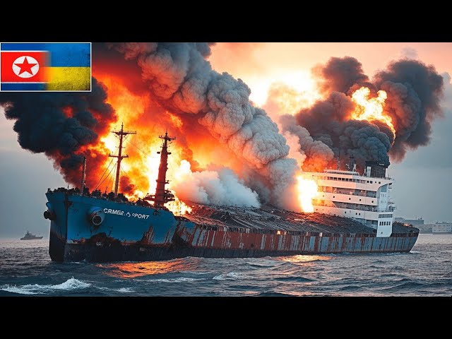 9 MINUTES AGO! BIGGEST Russian Cargo Ship Column in Crimea BURNED with N.K Ammo by Ukrainian F-16