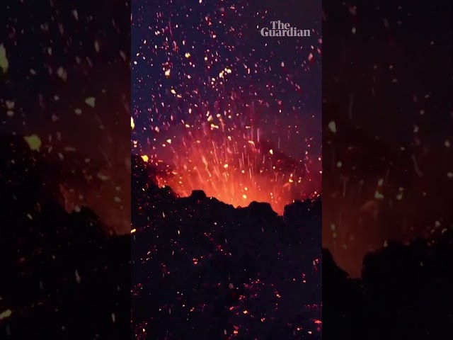 Italy's Mount Etna erupting at night