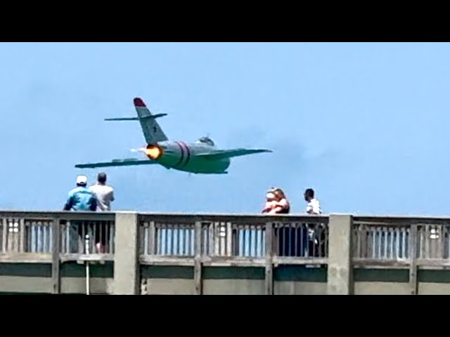 Mig-15 Buzzes Pier in Florida (old Soviet fighter jet).