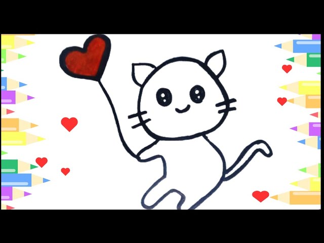 HOW TO DRAW CUTE VALENTINE LITTLE KITTY STEP By STEP