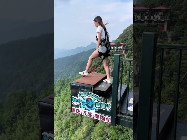 Confident Beauty Bungee Jumping Without Fear