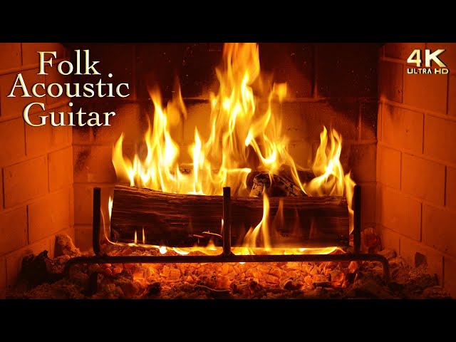 🔥 Relaxing Acoustic Guitar Folk Music & Crackling Fireplace