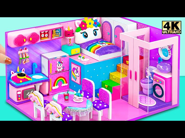 DIY Miniature House 🦄 Satisfying Building Purple Unicorn House with DIY Miniature Kitchen Set Toys