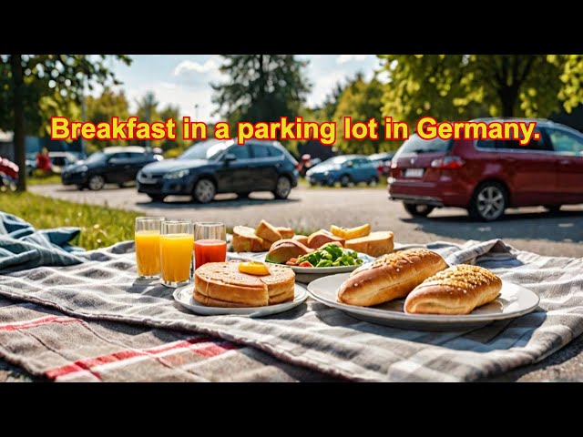 Breakfast in a parking lot in Germany.