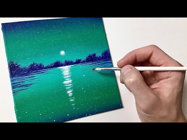 Easy Lake Night Sky for Beginners | Acrylic Painting Tutorial Step by Step