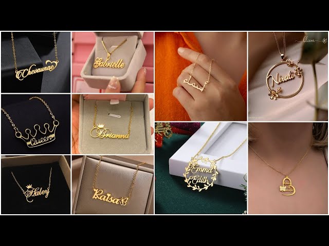 gold name pendant design  | trendy name locket with chain ideas #goldchain #namependant