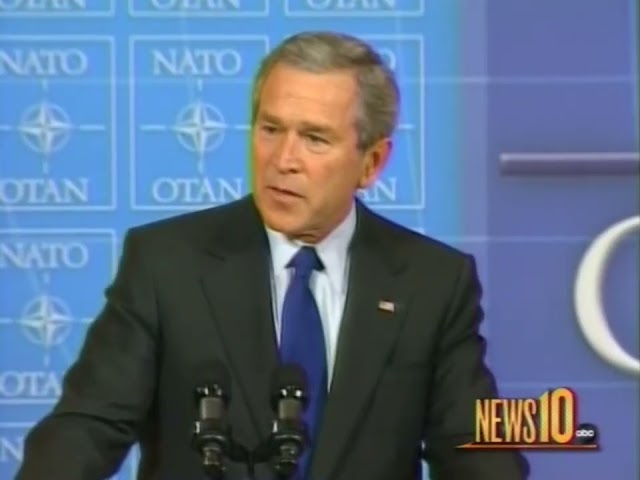 02-22-05, NEWS 10, AFTER DESTROYING IRAQ, PRESIDENT BUSH APPEALS TO NATO IN AN EFFORT TO REBUILD