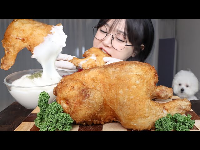 FRIED WHOLE CHICKEN WITH SOUR CREAM SAUCE🍗MUKBANG ASMR