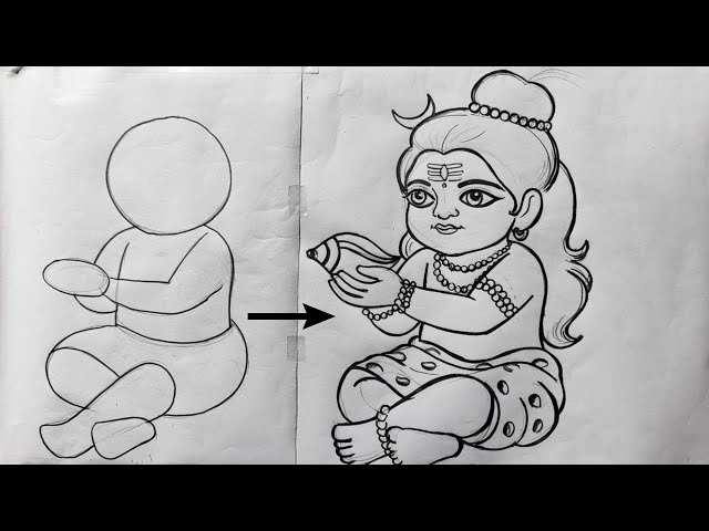 how to draw little lord shiva easy line art drawing for shivratri special,shiv thakur drawing,