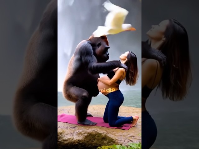 Waterfall Yoga with Gorillas #nature #animals #explore #happy #love #life #yoga #funny #trending