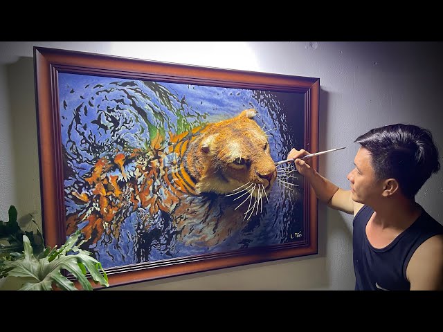 Impressive 3D Tiger in Water -Stunning Acrylic Painting ProcessWorth Watching!