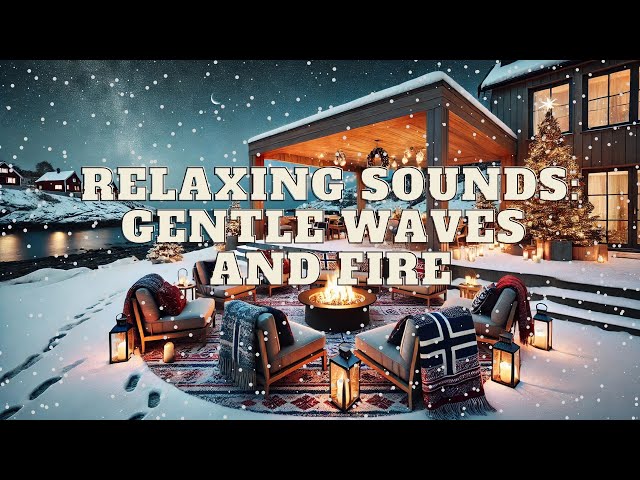 Cozy Norwegian Christmas Ambience | Fire Crackling, Gentle Waves, Snowfall & Distant Owl Sou