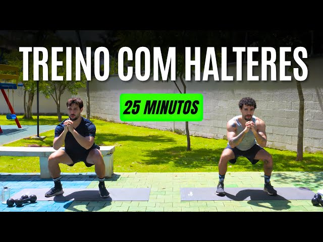 25 min HIIT com halteres Pernas e ombro, treino funcional para definir os músculos