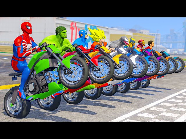 SPIDERMAN CARS Monster Trucks Mega Rampa Challenge ! SUPERHERO HULK Iron Man Goku Racing - GTA V