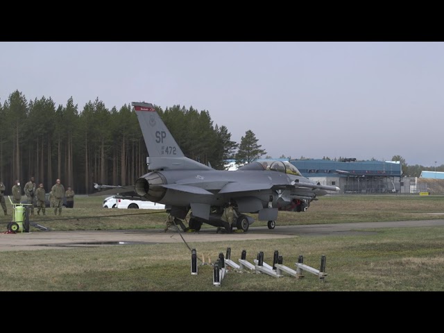 F-16 Fighting Falcon utilizing an Expedient Trim Pad Anchoring System and MAAS and Engine Test