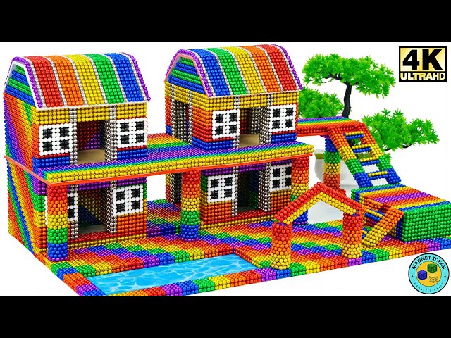 🔴Magnetic Challenge 2025 - Build a double villa with colored stairs and a swimming pool #34