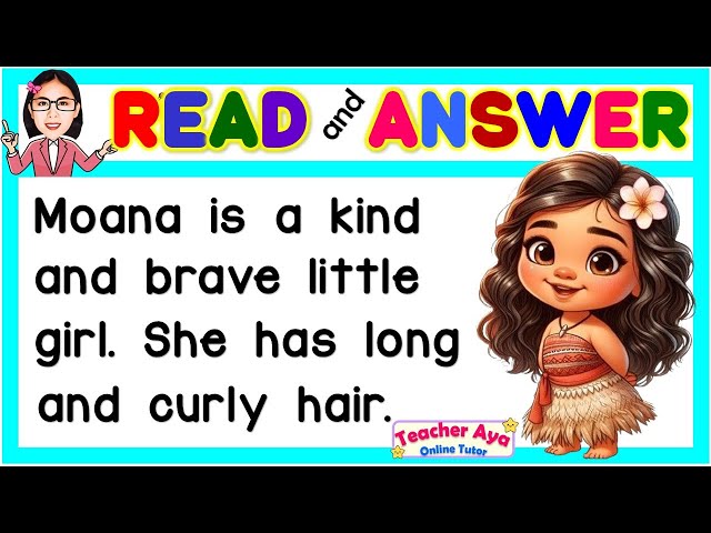 SHORT STORY WITH QUESTIONS | Moana | ENGLISH READING COMPREHENSION FOR GRADE 1, 2, 3 | Teacher Aya