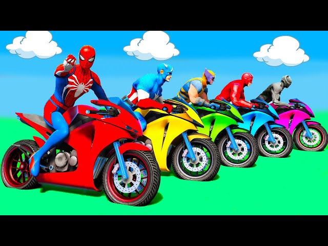 SPIDER MAN Takes on Spiral Bridge Stunt Ride on Motorcycle🦺🥽بطال الخارقين على القضبان دوامة قمع جس