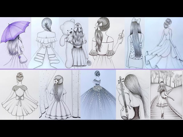 11 easy girl  (back side) drawing ideas - part - 4 || Pencil sketch Tutorials || How to draw