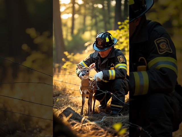 🚒 Brave Firefighter Rescues Trapped Baby Deer | Heartwarming Animal Rescue 🦌❤️ #heartwarmingrescue